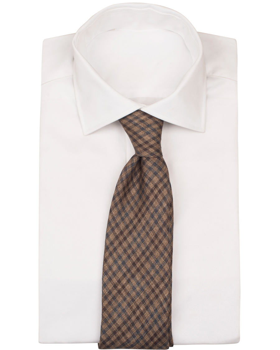 Herre | Drake's Linen Check 8 cm Tie Brown | Drake's | Linen Check 8 cm Tie Brown