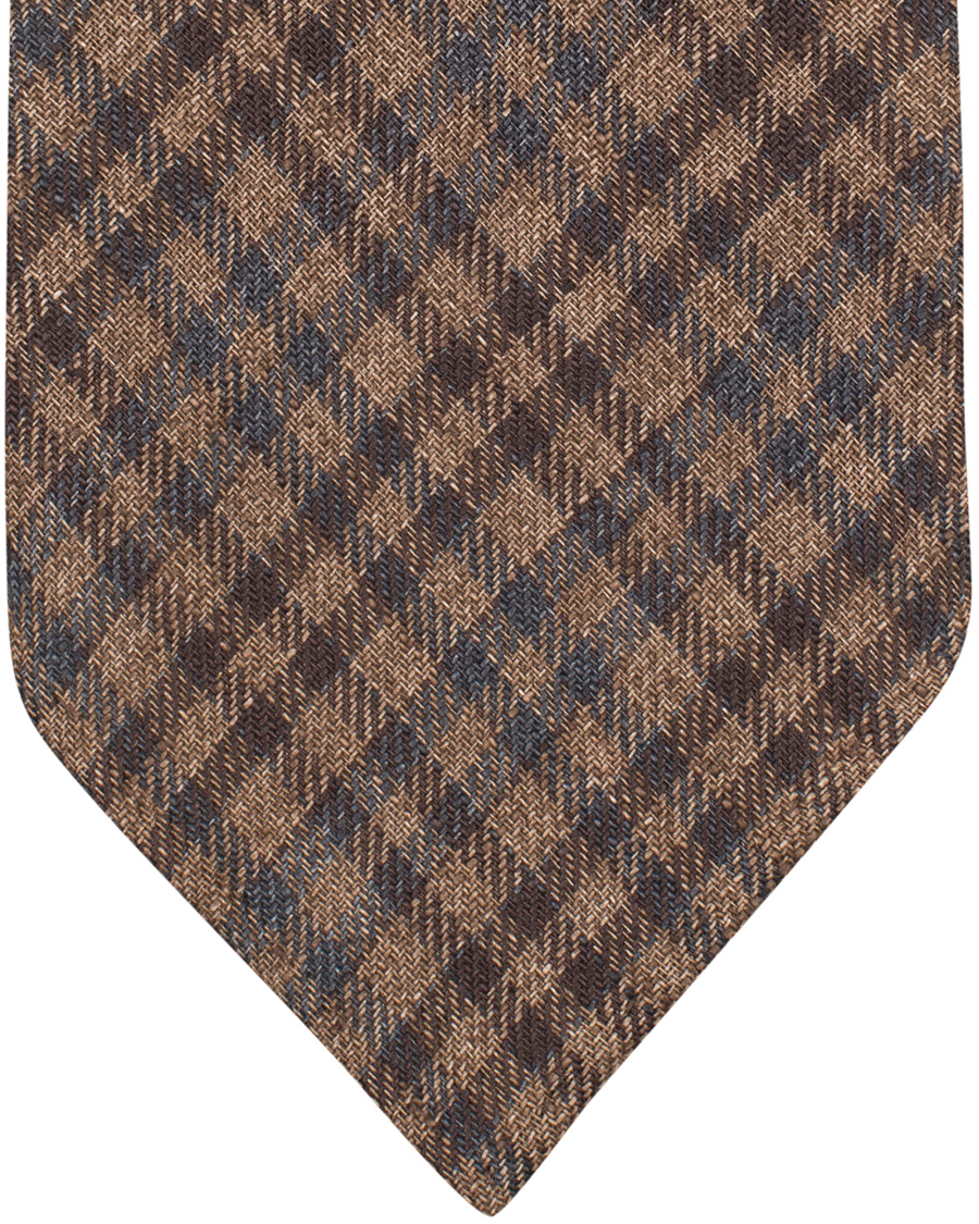 Herre | Drake's Linen Check 8 cm Tie Brown | Drake's | Linen Check 8 cm Tie Brown