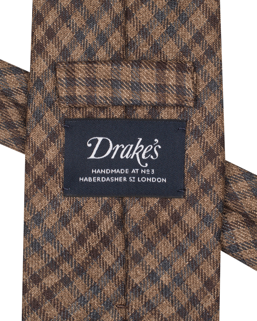 Herre | Drake's Linen Check 8 cm Tie Brown | Drake's | Linen Check 8 cm Tie Brown