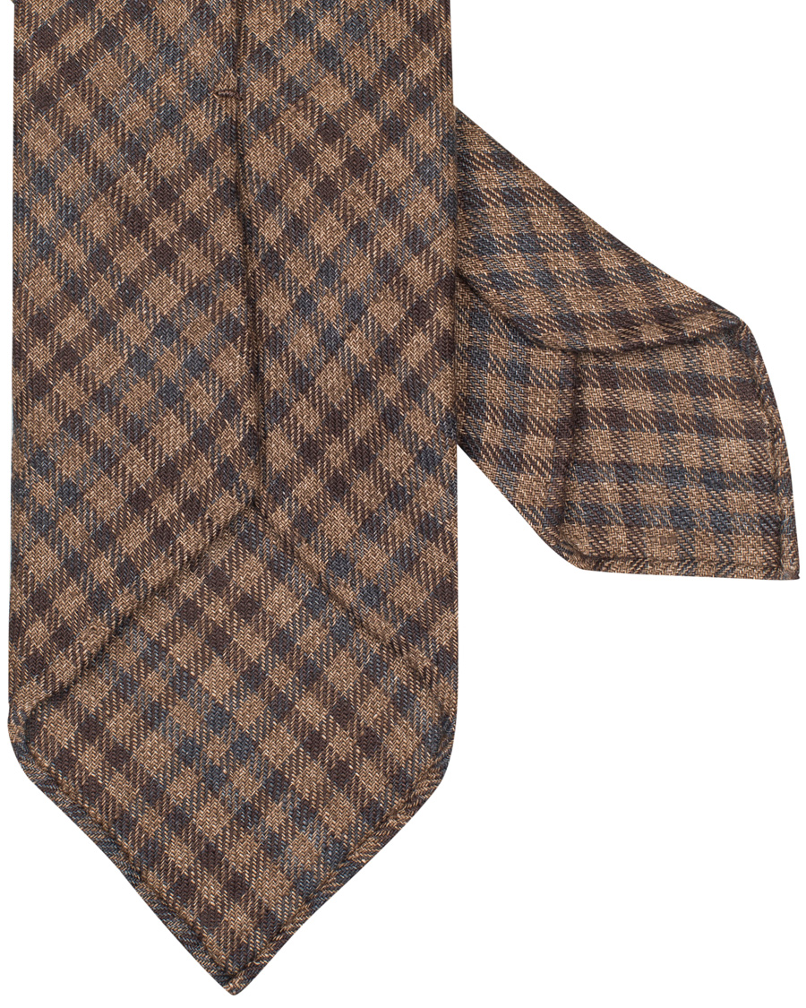 Herre | Drake's Linen Check 8 cm Tie Brown | Drake's | Linen Check 8 cm Tie Brown