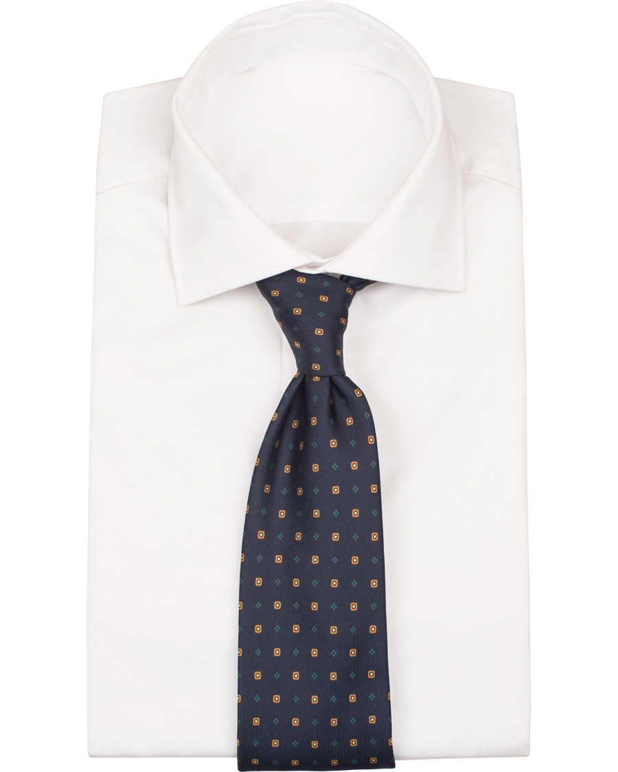Herre | Drake's Silk Micro Print 8 cm Tie Navy | Drake's | Silk Micro Print 8 cm Tie Navy