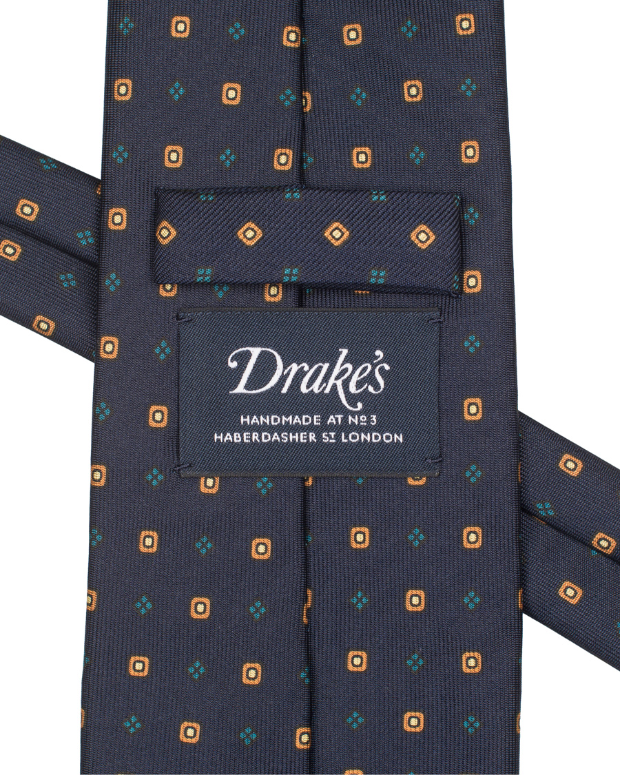 Herre | Drake's Silk Micro Print 8 cm Tie Navy | Drake's | Silk Micro Print 8 cm Tie Navy