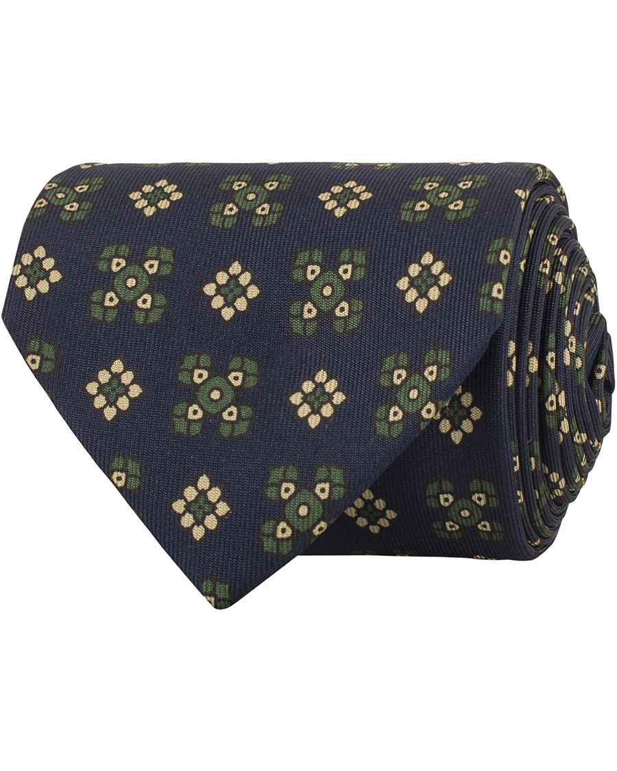 Herre | Drake's Silk Printed Pattern 8 cm Tie Navy | Drake's | Silk Printed Pattern 8 cm Tie Navy