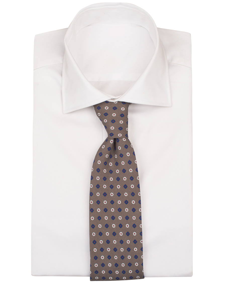 Herre | Drake's Silk Printed Flower 8 cm Tie Brown | Drake's | Silk Printed Flower 8 cm Tie Brown