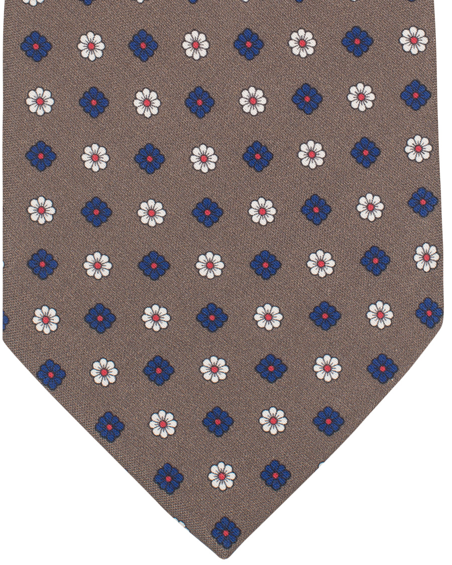 Herre | Drake's Silk Printed Flower 8 cm Tie Brown | Drake's | Silk Printed Flower 8 cm Tie Brown