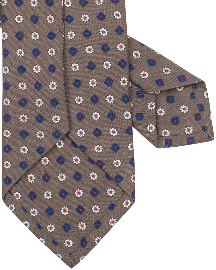 Herre | Drake's Silk Printed Flower 8 cm Tie Brown | Drake's | Silk Printed Flower 8 cm Tie Brown