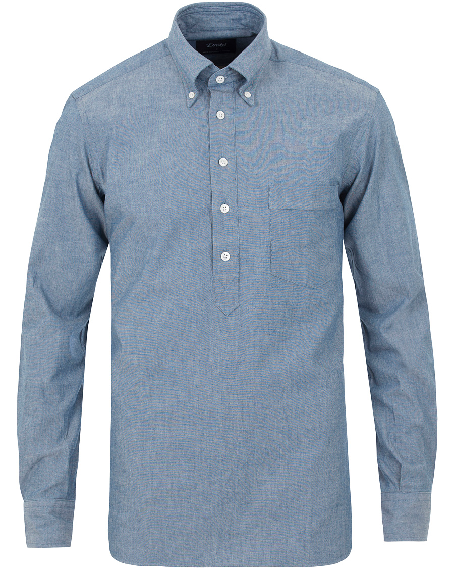 Herre | Skjorter | Drake's | Popover Chambray Shirt Blue