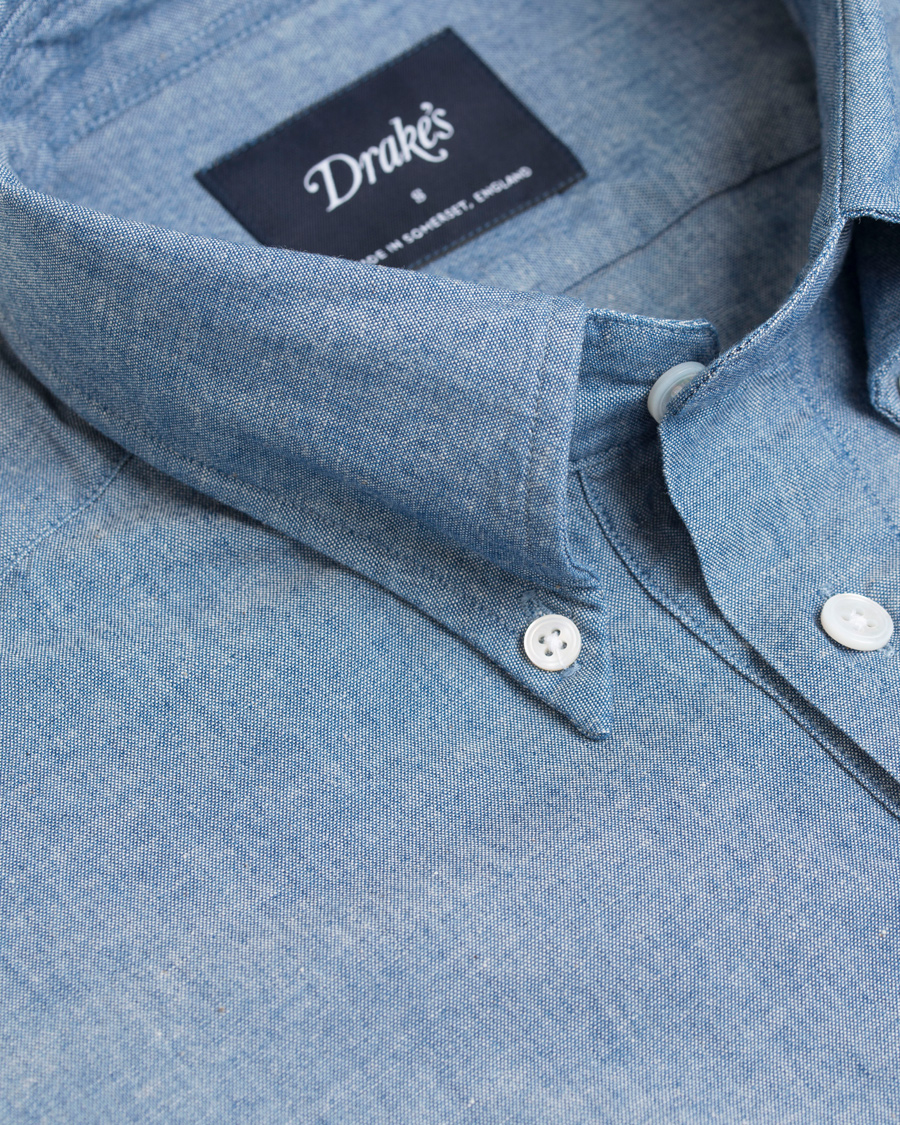 Herre | Skjorter | Drake's | Popover Chambray Shirt Blue