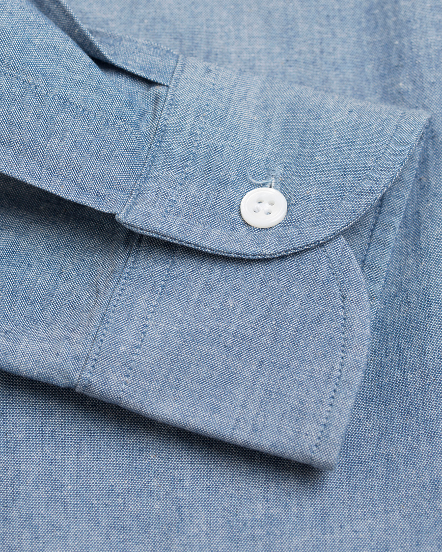 Herre | Skjorter | Drake's | Popover Chambray Shirt Blue