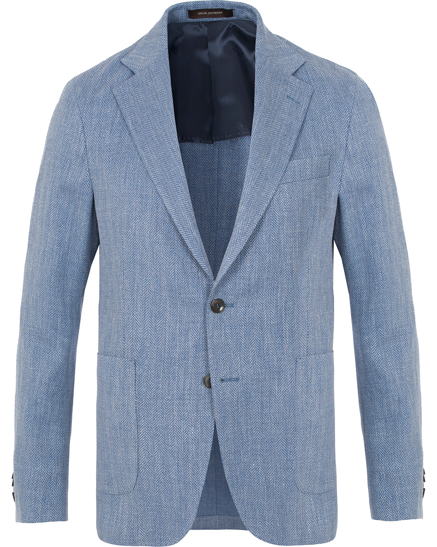 Herre | Dressjakker | Oscar Jacobson | Epic Linen/Wool Herringbone Blazer Light Blue