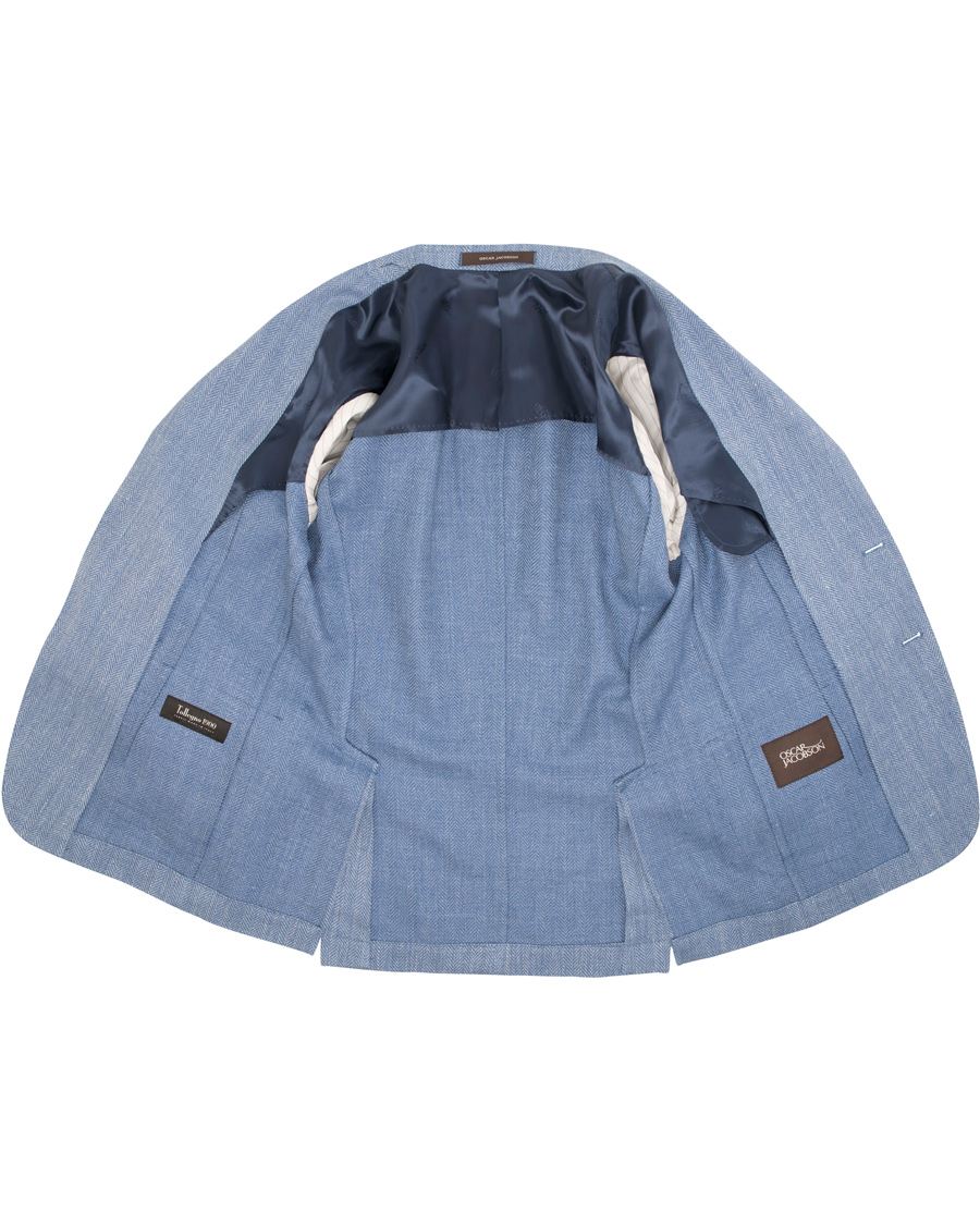Herre | Dressjakker | Oscar Jacobson | Epic Linen/Wool Herringbone Blazer Light Blue