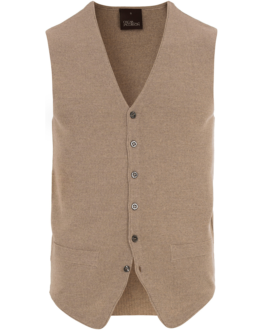 Herre | Gensere | Oscar Jacobson | Tailor Extrafine Merino Wool Waistcoat Beige