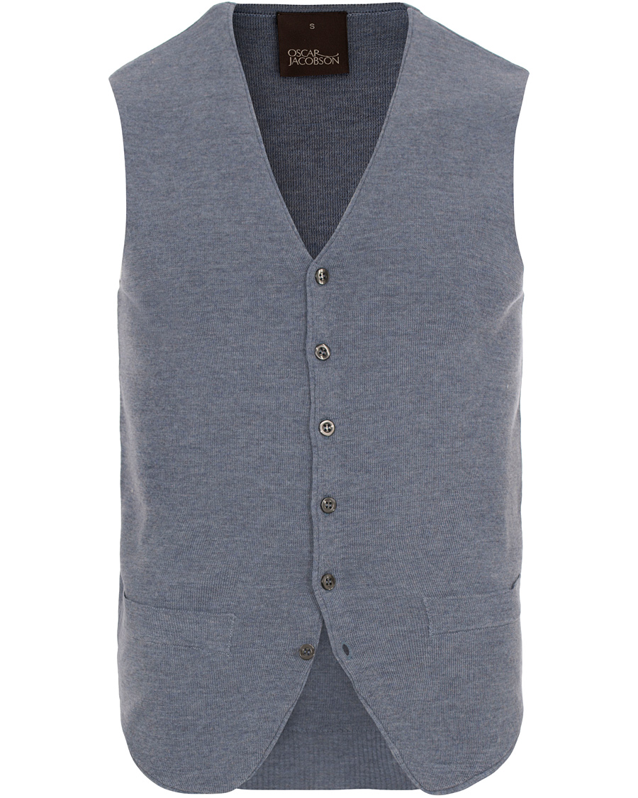 Herre | Gensere | Oscar Jacobson | Tailor Extrafine Merino Wool Waistcoat Blue Melange