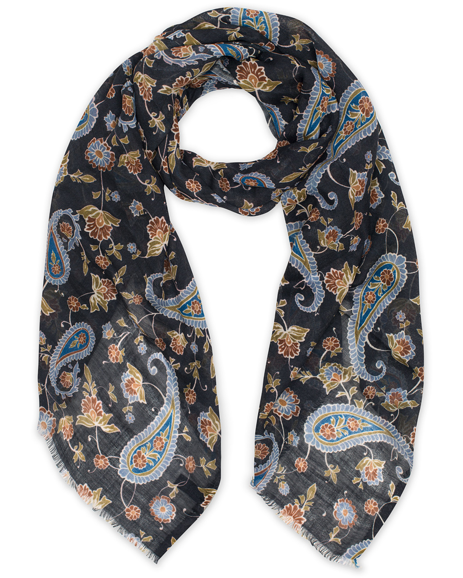Herre | Oscar Jacobson Wool/Silk Printed Flower Scarf Navy | Oscar Jacobson | Wool/Silk Printed Flower Scarf Navy
