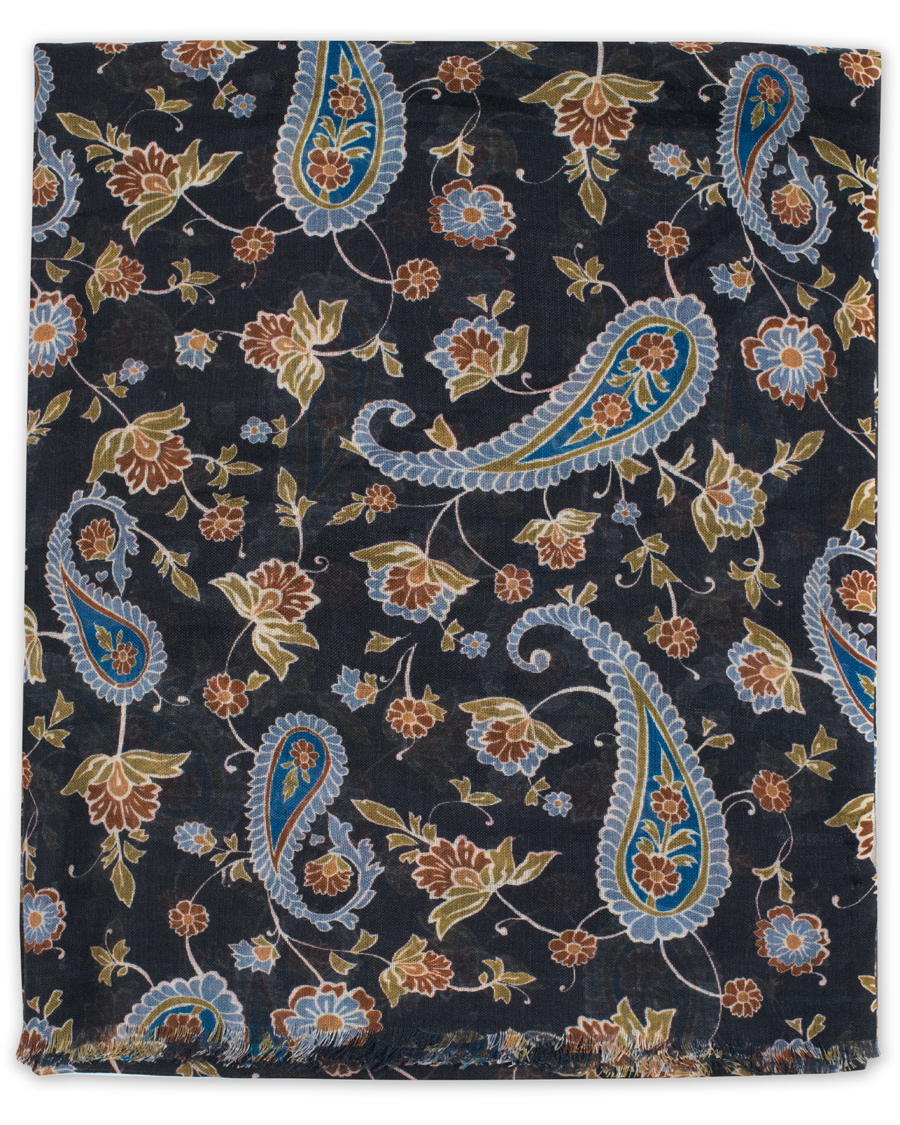 Herre | Oscar Jacobson Wool/Silk Printed Flower Scarf Navy | Oscar Jacobson | Wool/Silk Printed Flower Scarf Navy