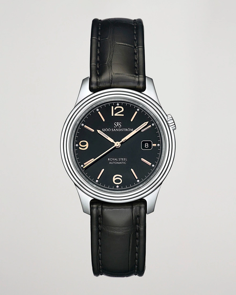 Herre | Sjöö Sandström Royal Steel Classic 41mm Black and Black Alligator | Sjöö Sandström | Royal Steel Classic 41mm Black and Black Alligator