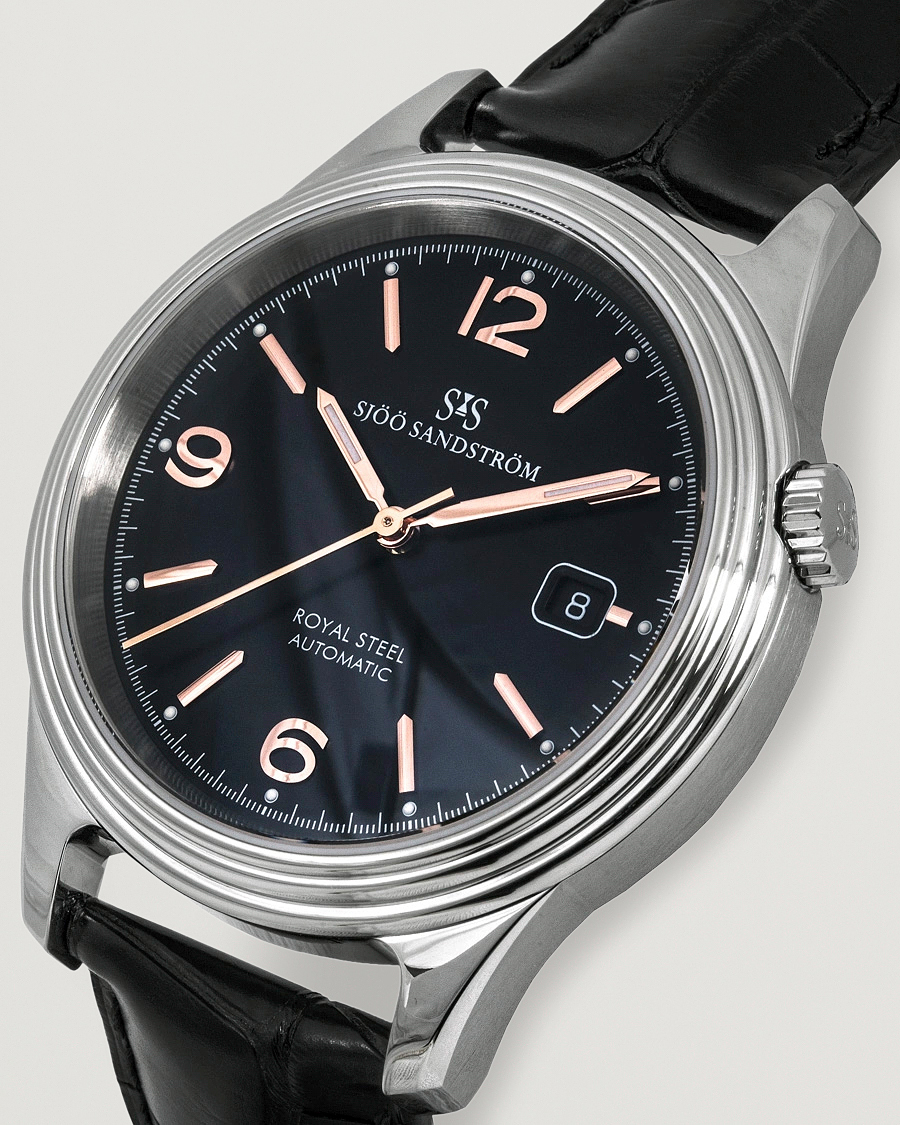 Herre | Sjöö Sandström Royal Steel Classic 41mm Black and Black Alligator | Sjöö Sandström | Royal Steel Classic 41mm Black and Black Alligator