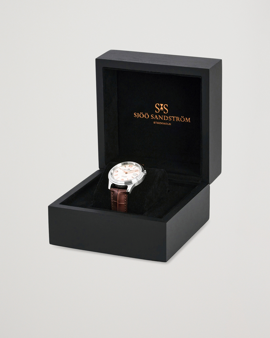 Herre | Sjöö Sandström Royal Steel Classic 41mm Ivory and Brown Alligator | Sjöö Sandström | Royal Steel Classic 41mm Ivory and Brown Alligator