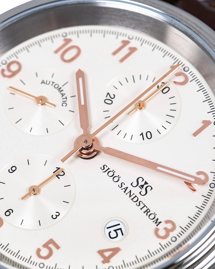 Herre | Sjöö Sandström Royal Steel Chronograph 42mm Ivory/Brown Alligator | Sjöö Sandström | Royal Steel Chronograph 42mm Ivory/Brown Alligator