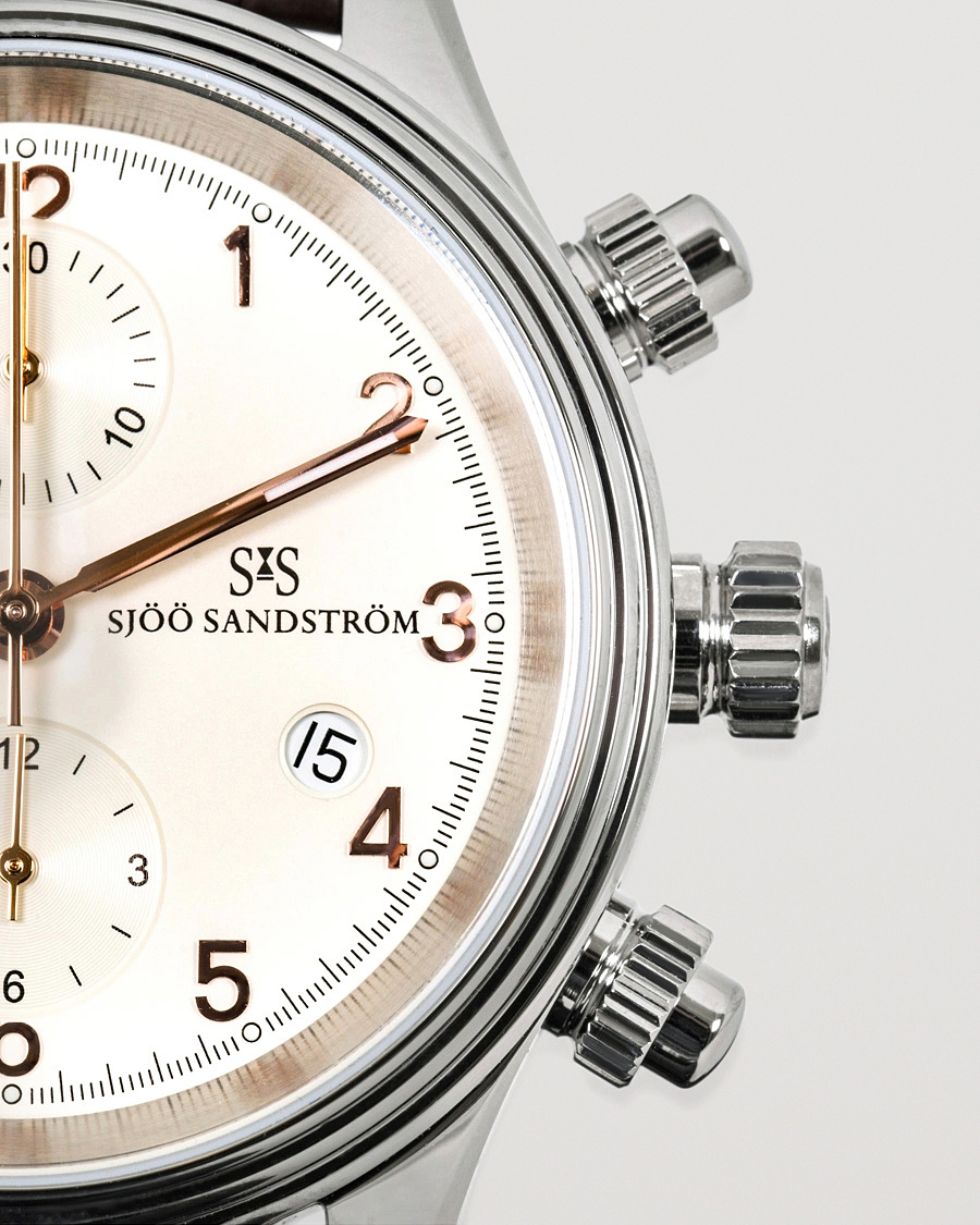 Herre | Sjöö Sandström Royal Steel Chronograph 42mm Ivory/Brown Alligator | Sjöö Sandström | Royal Steel Chronograph 42mm Ivory/Brown Alligator