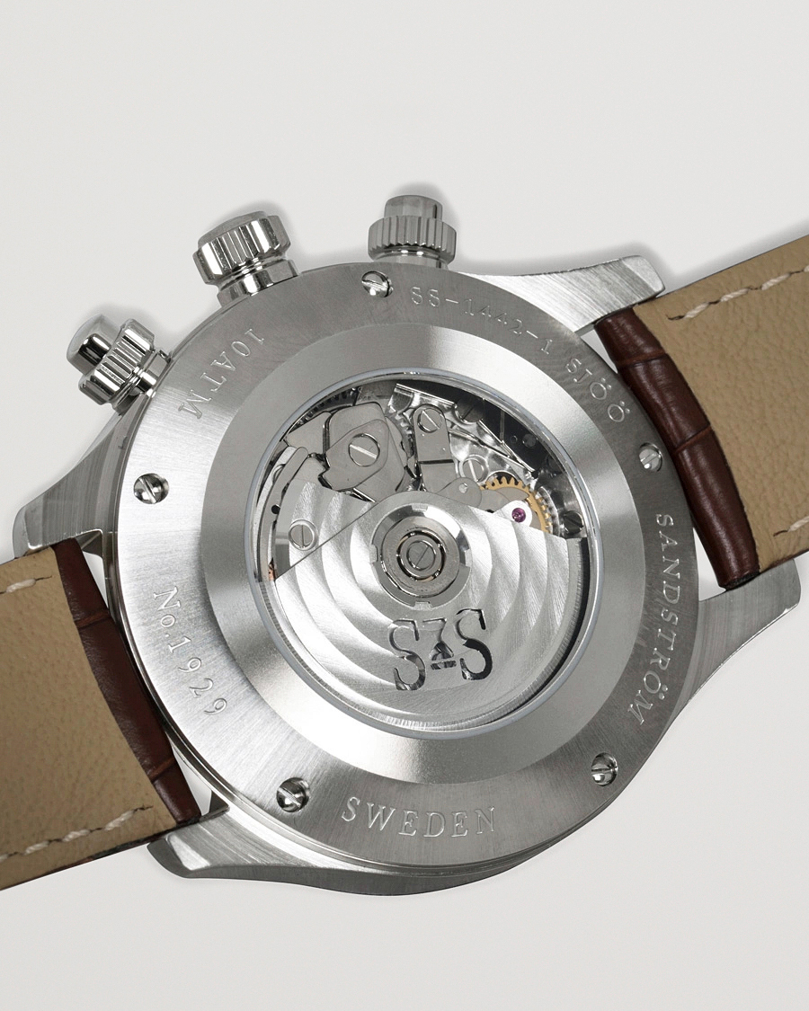 Herre | Sjöö Sandström Royal Steel Chronograph 42mm Ivory/Brown Alligator | Sjöö Sandström | Royal Steel Chronograph 42mm Ivory/Brown Alligator