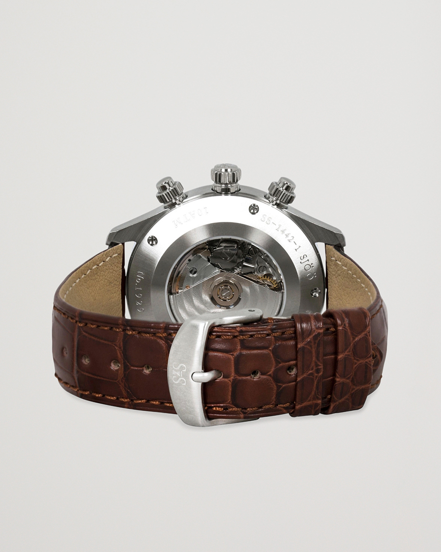 Herre | Sjöö Sandström Royal Steel Chronograph 42mm Ivory/Brown Alligator | Sjöö Sandström | Royal Steel Chronograph 42mm Ivory/Brown Alligator