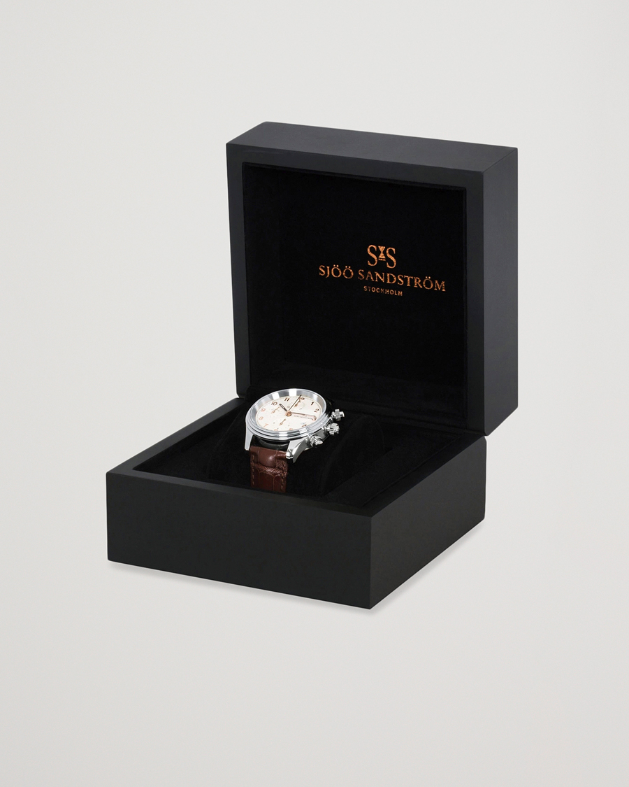 Herre | Sjöö Sandström Royal Steel Chronograph 42mm Ivory/Brown Alligator | Sjöö Sandström | Royal Steel Chronograph 42mm Ivory/Brown Alligator