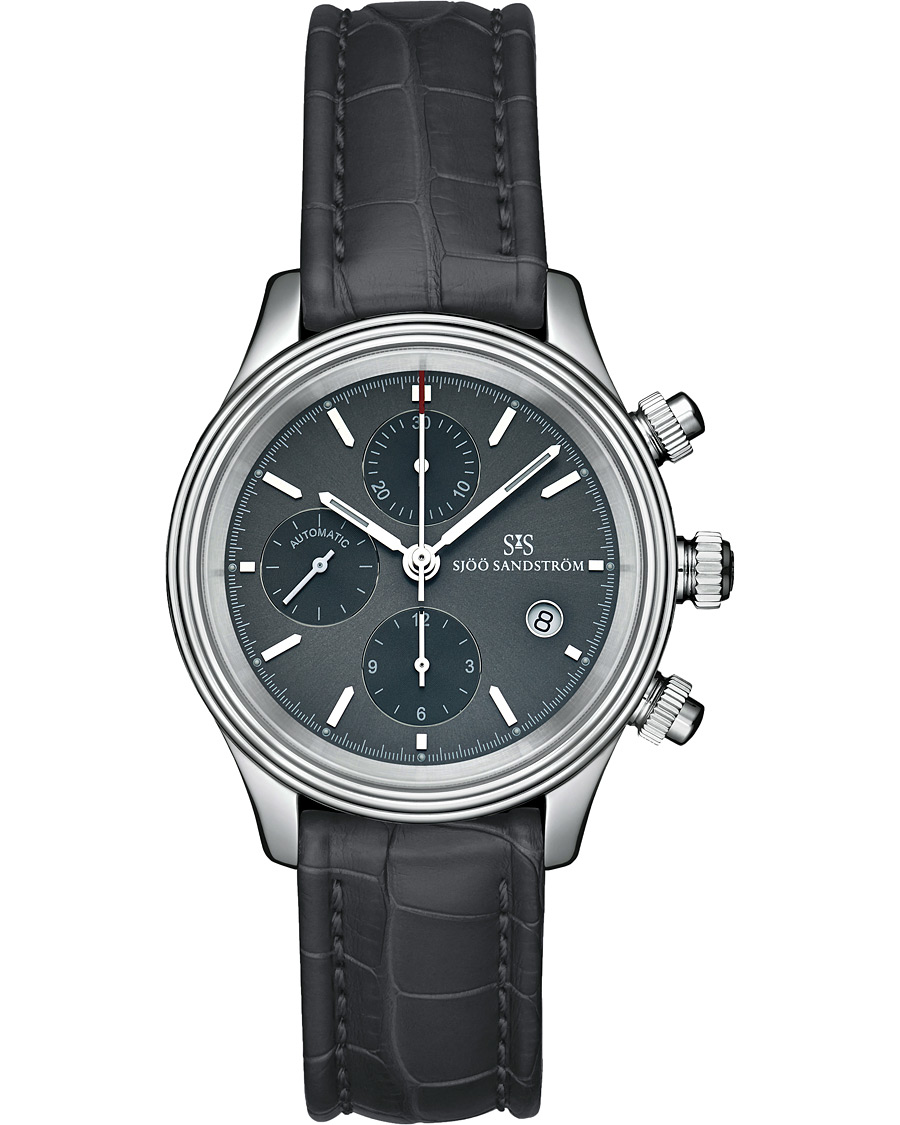 Herre | Sjöö Sandström Royal Steel Chronograph Grey and Grey Alligator 42 mm | Sjöö Sandström | Royal Steel Chronograph Grey and Grey Alligator 42 mm