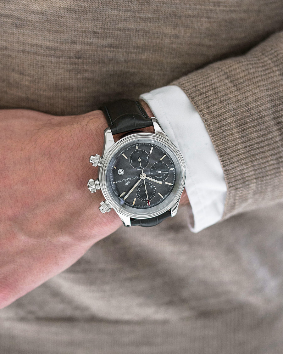 Herre | Sjöö Sandström Royal Steel Chronograph Grey and Grey Alligator 42 mm | Sjöö Sandström | Royal Steel Chronograph Grey and Grey Alligator 42 mm