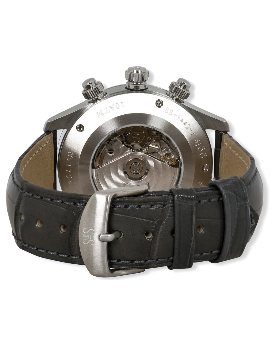 Herre | Sjöö Sandström Royal Steel Chronograph Grey and Grey Alligator 42 mm | Sjöö Sandström | Royal Steel Chronograph Grey and Grey Alligator 42 mm