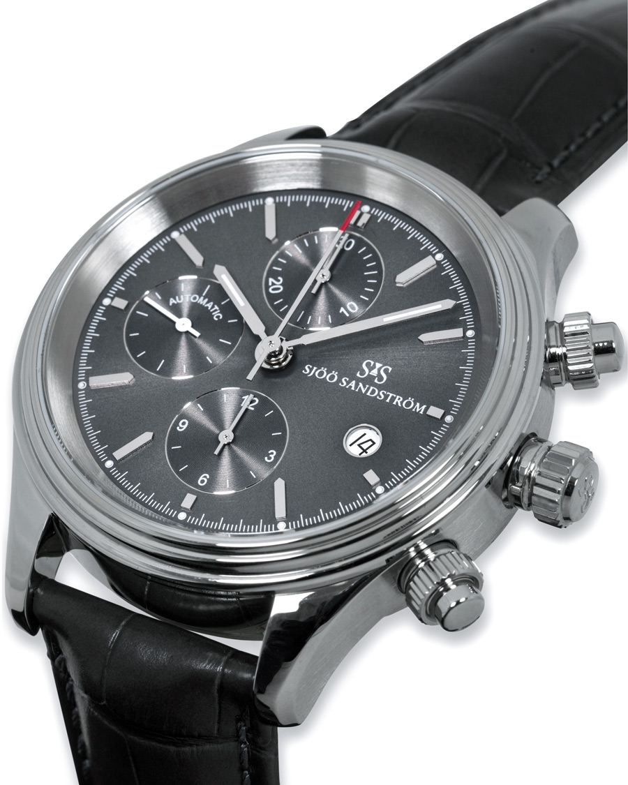Herre | Sjöö Sandström Royal Steel Chronograph Grey and Grey Alligator 42 mm | Sjöö Sandström | Royal Steel Chronograph Grey and Grey Alligator 42 mm