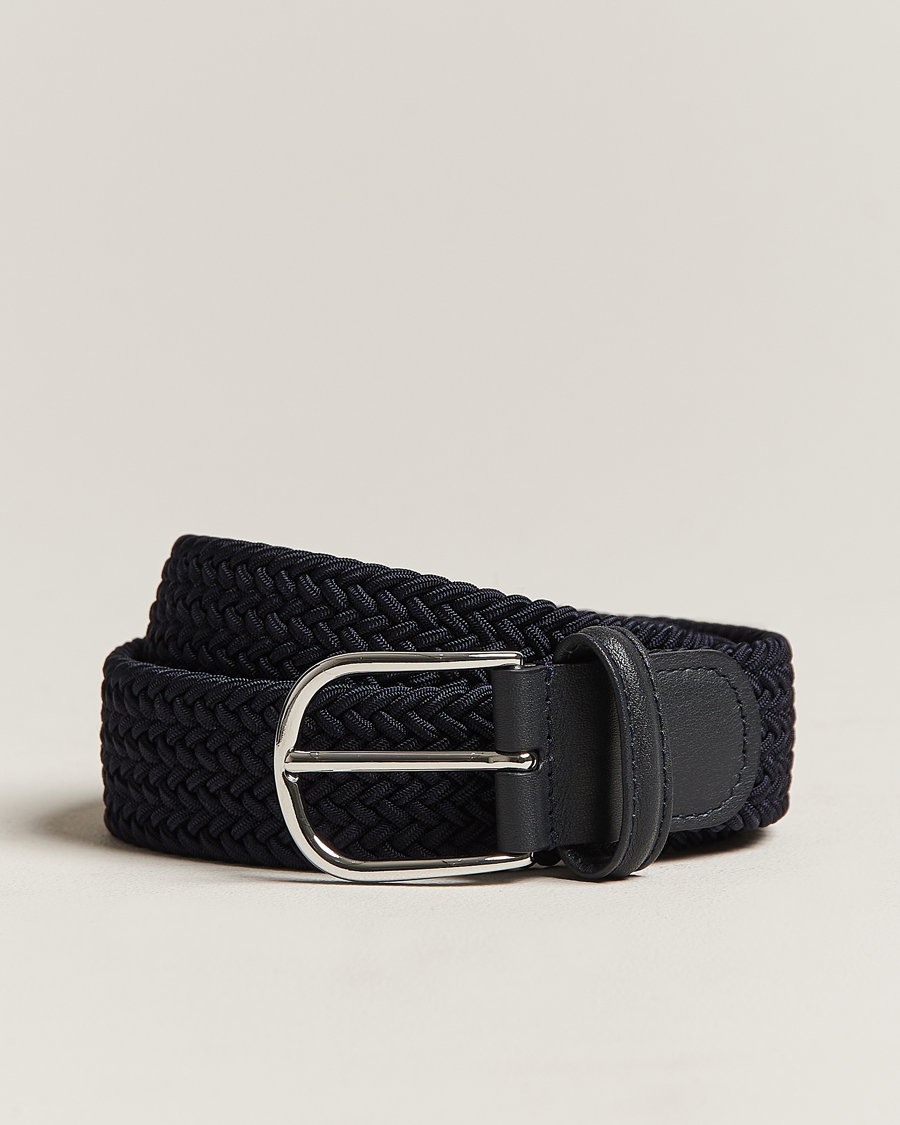 Herre | Belter | Anderson's | Stretch Woven 3,5 cm Belt Navy