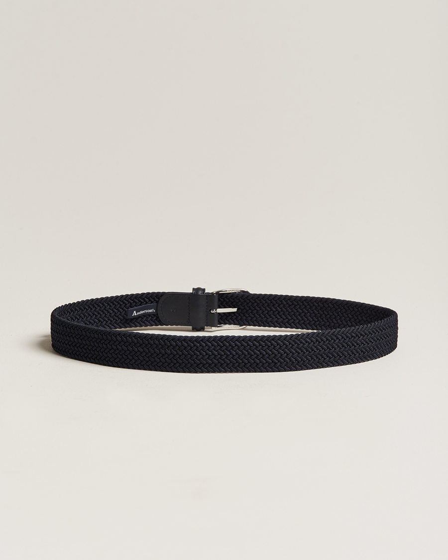 Herre | Italian Department | Anderson's | Stretch Woven 3,5 cm Belt Navy