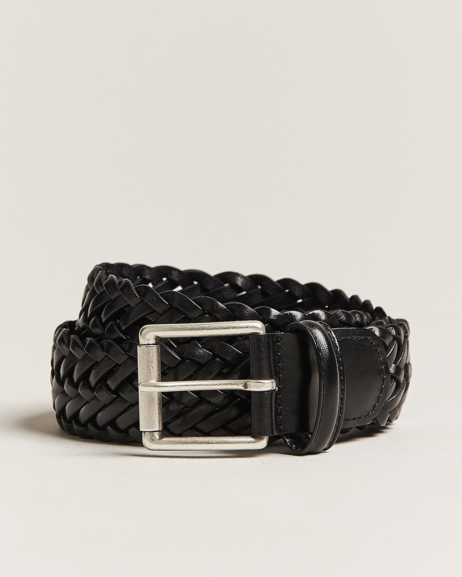 Herre |  | Anderson's | Woven Leather 3,5 cm Belt Tanned Black