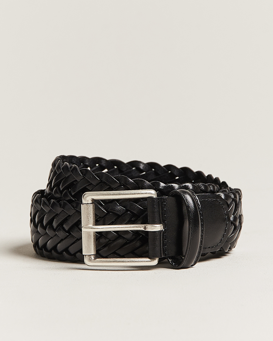 Herre | Belter | Anderson's | Woven Leather 3,5 cm Belt Tanned Black