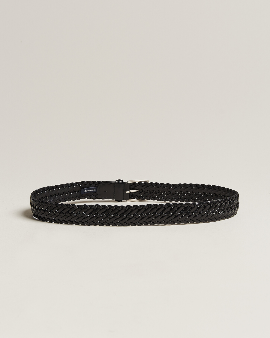 Herre | Belter | Anderson's | Woven Leather 3,5 cm Belt Tanned Black