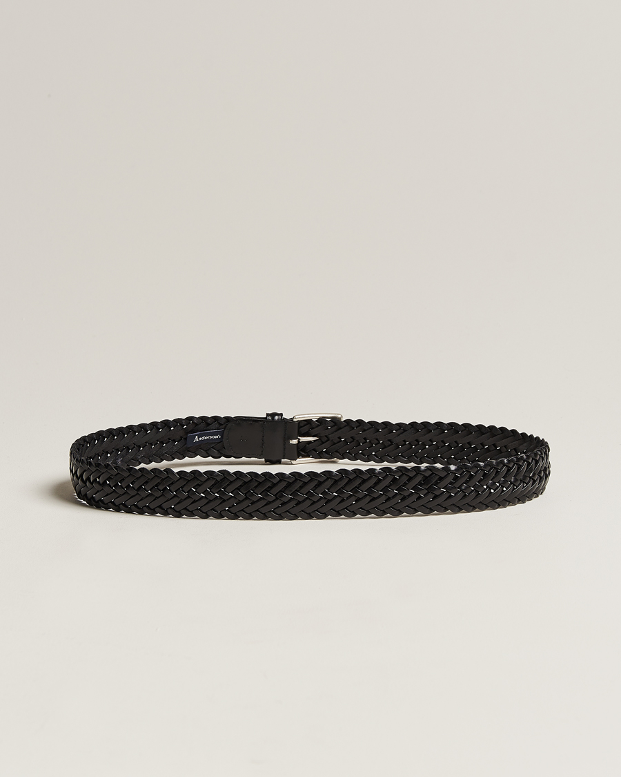 Herr |  | Anderson's | Woven Leather 3,5 cm Belt Tanned Black