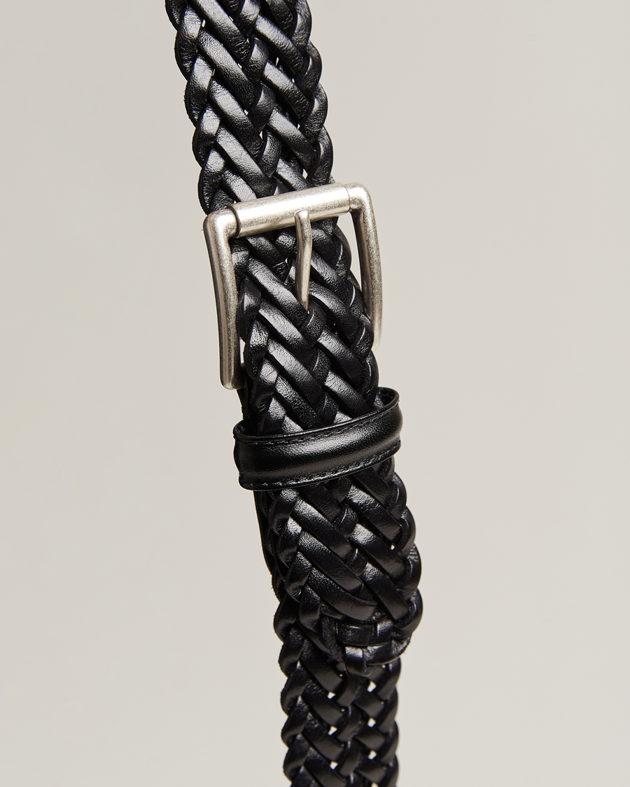 Herre | Belter | Anderson's | Woven Leather 3,5 cm Belt Tanned Black
