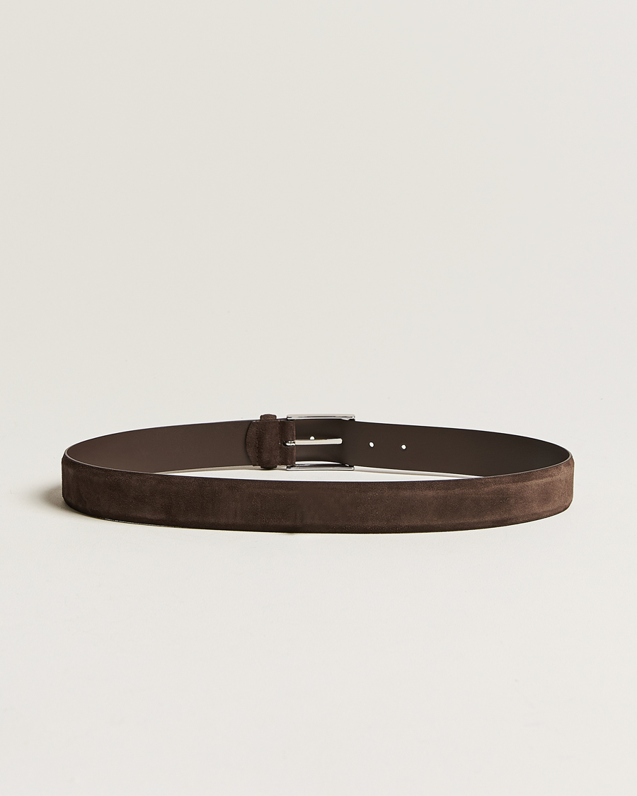 Herre | Assesoarer | Anderson's | Calf Suede 3,5 cm Belt Dark Brown