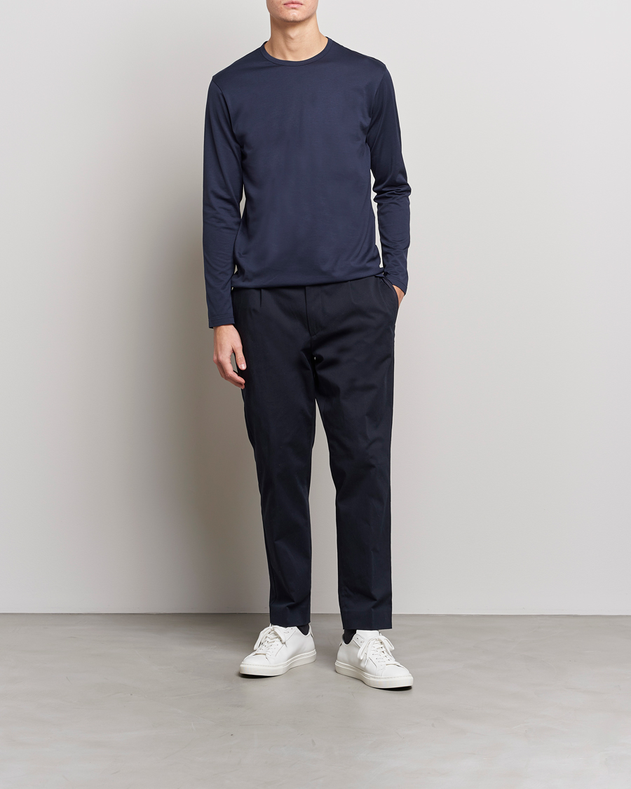Herre | T-Shirts | Sunspel | Long Sleeve Crew Neck Cotton Tee Navy