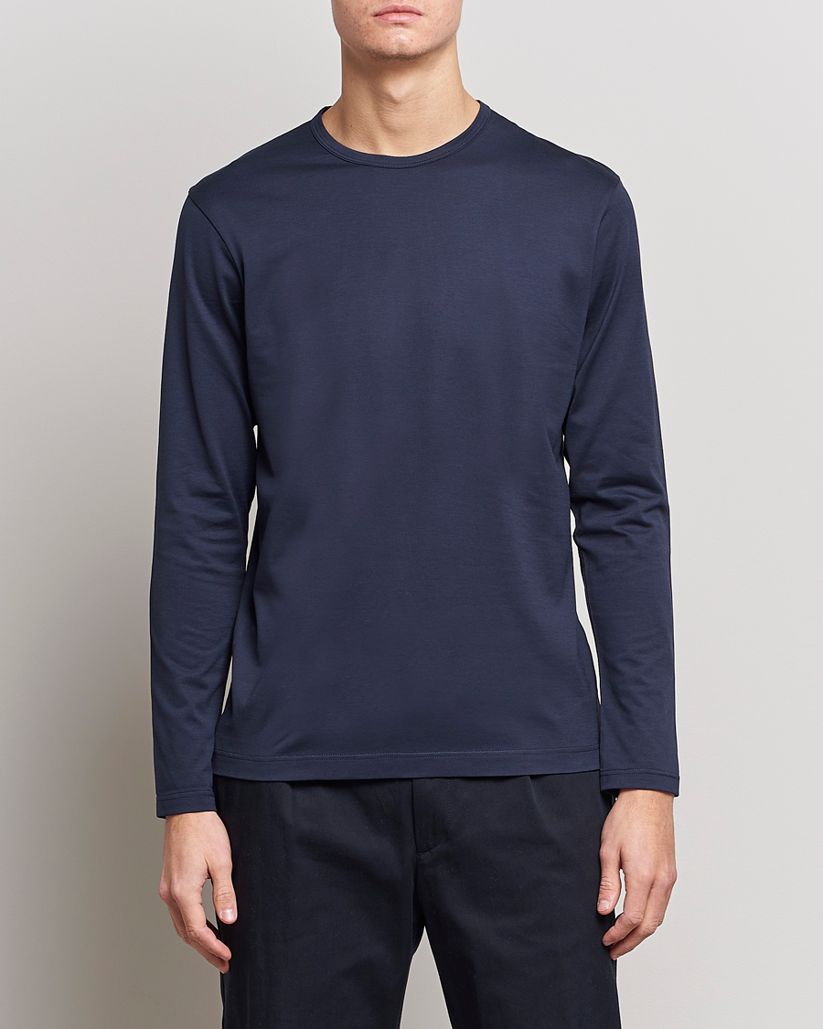 Herre | Langermede t-shirts | Sunspel | Long Sleeve Crew Neck Cotton Tee Navy