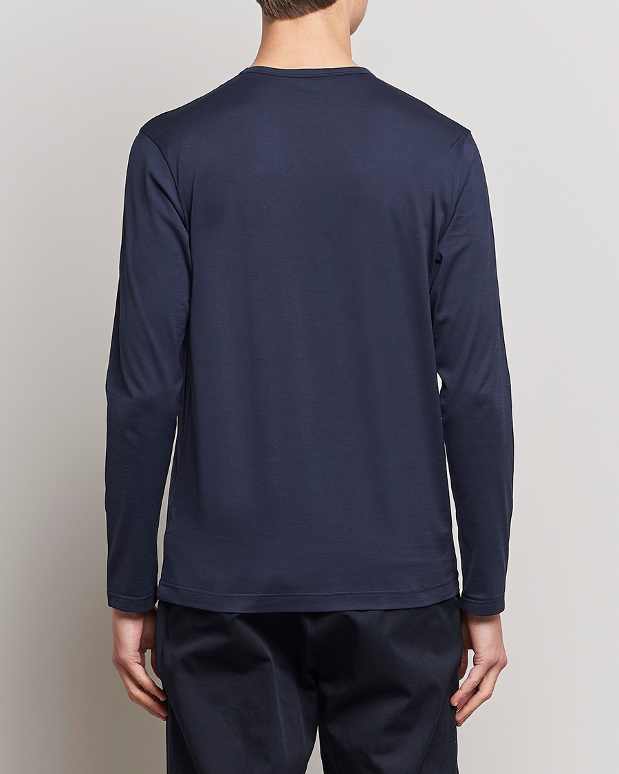Herre | T-Shirts | Sunspel | Long Sleeve Crew Neck Cotton Tee Navy