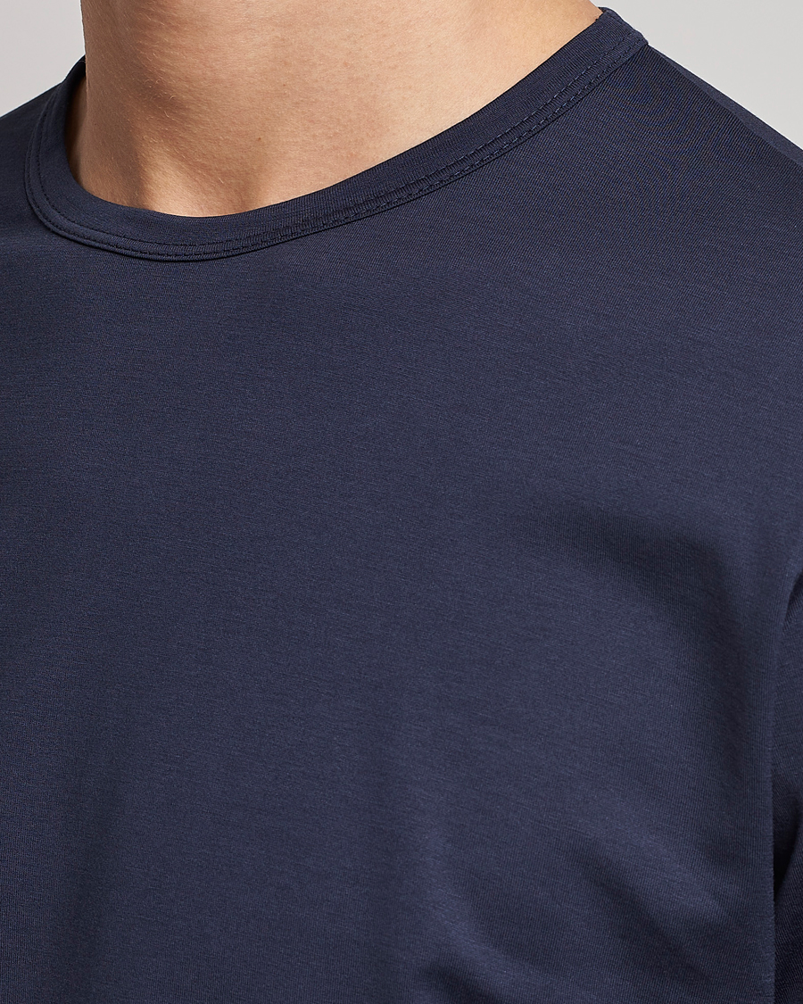Herre | T-Shirts | Sunspel | Long Sleeve Crew Neck Cotton Tee Navy