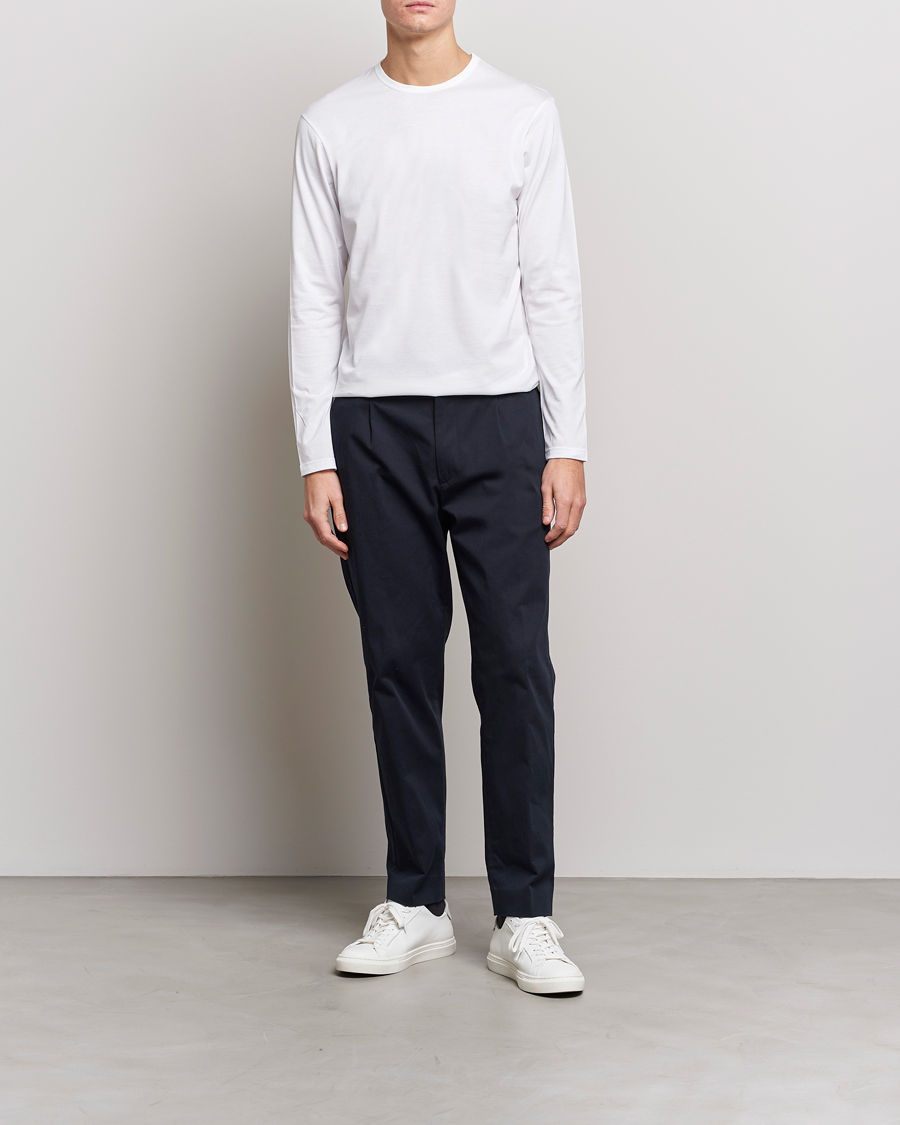 Herre | T-Shirts | Sunspel | Long Sleeve Crew Neck Cotton Tee White