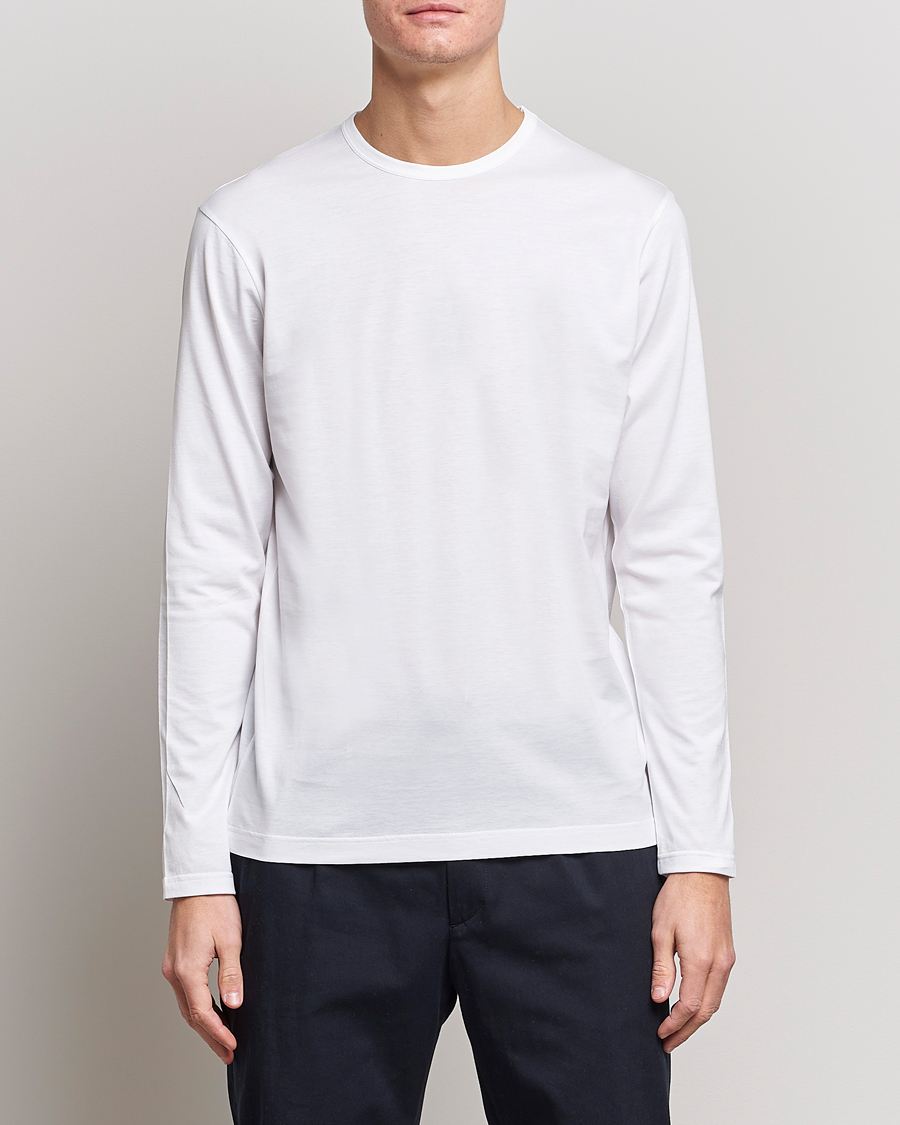 Herre | Loungewear-avdelingen | Sunspel | Long Sleeve Crew Neck Cotton Tee White