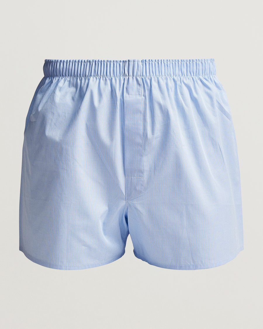 Herre | Undertøy | Sunspel | Classic Woven Cotton Boxer Shorts Light Blue Gingham