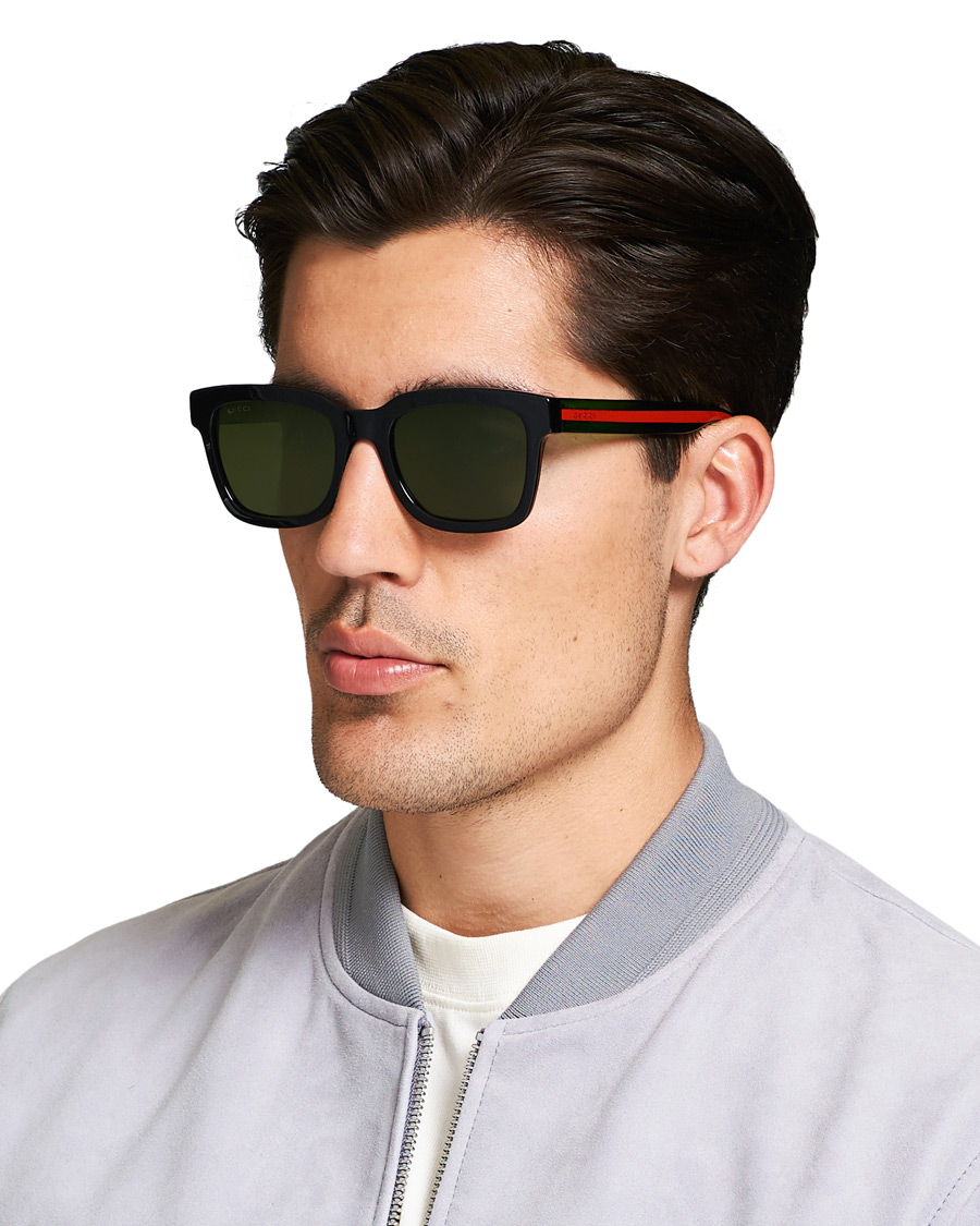 Herre | Gucci GG0001S Sunglasses Black/Green | Gucci | GG0001S Sunglasses Black/Green