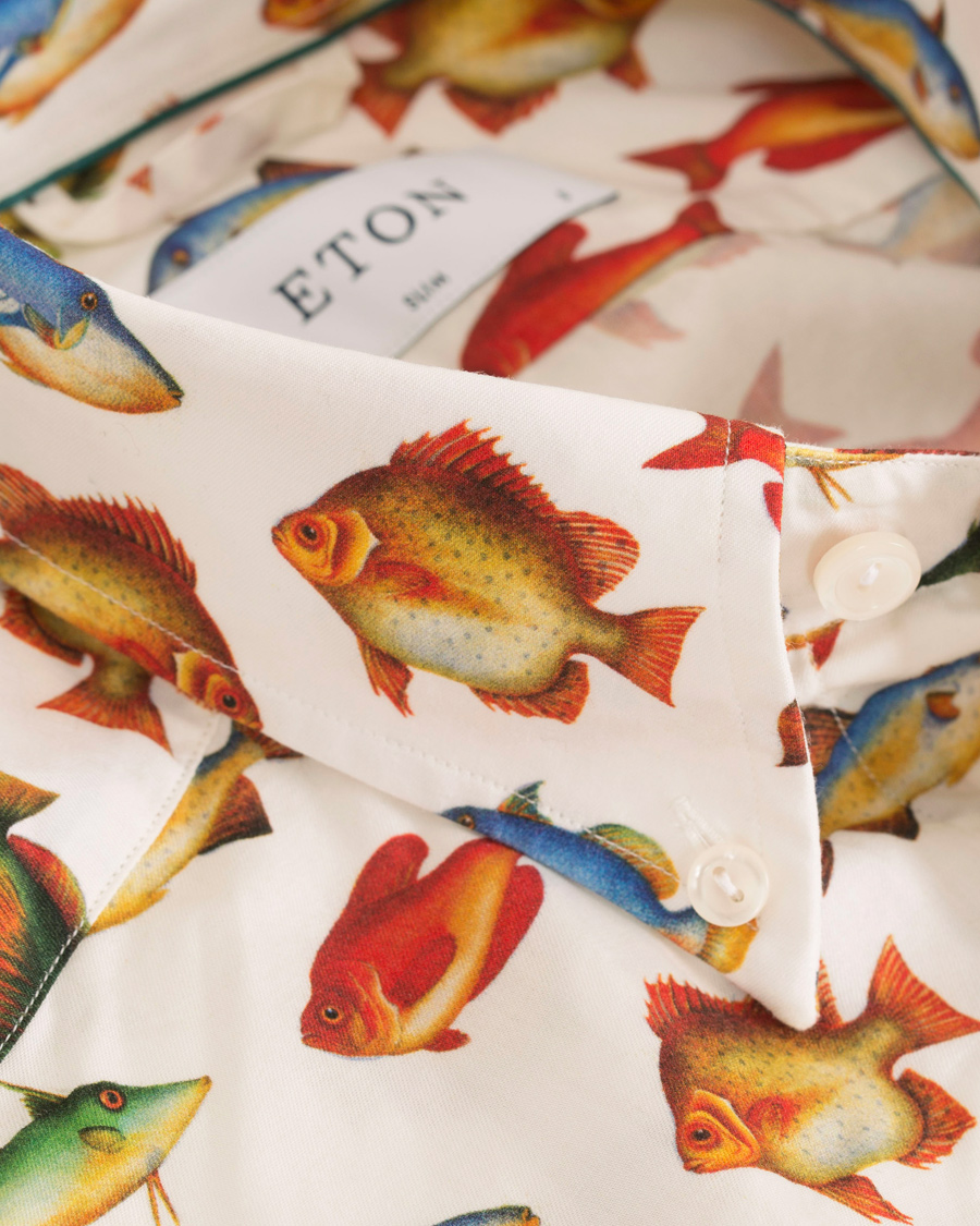 Herre | Skjorter | Eton | Slim Fit Twill Printed Fish Shirt White