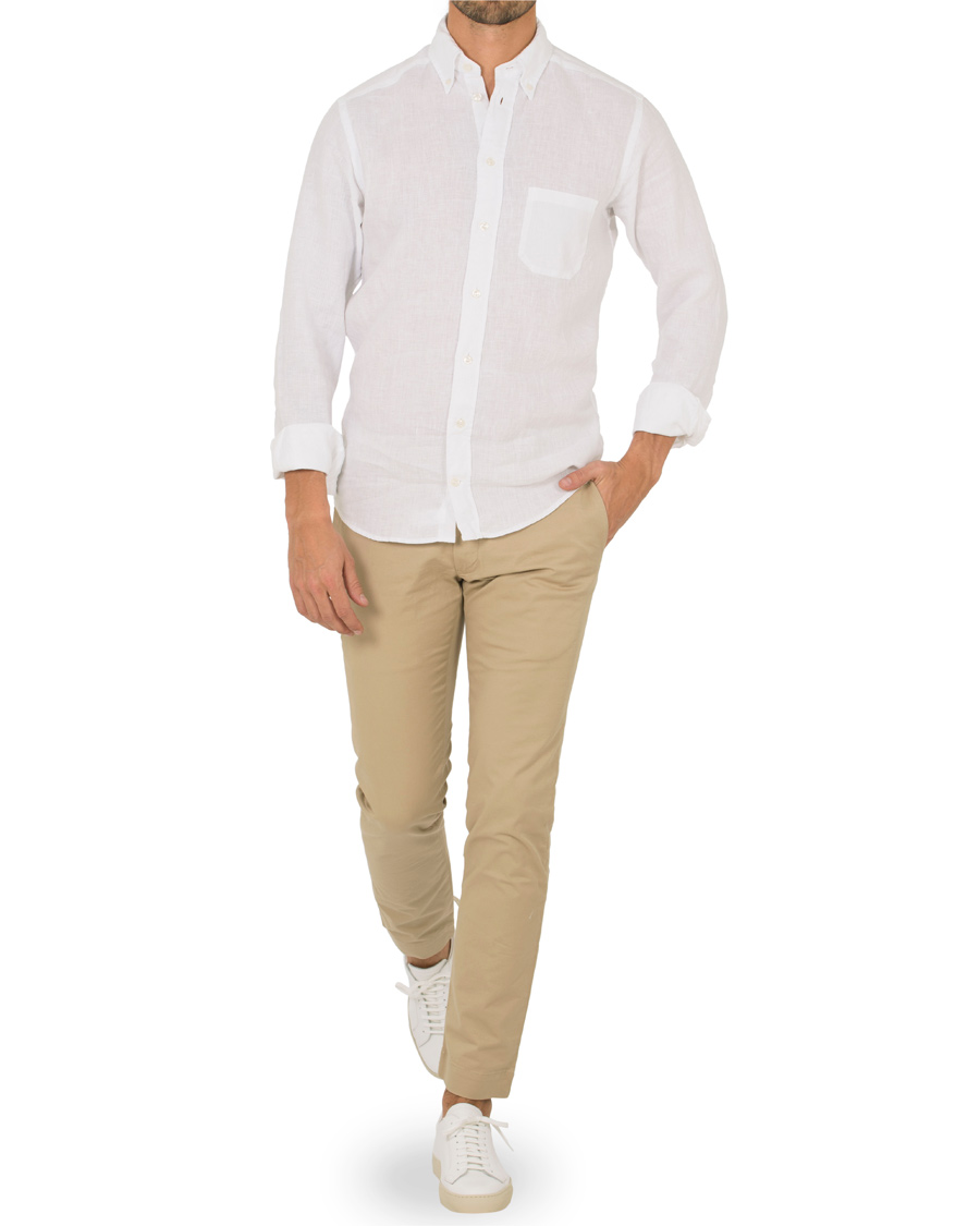 Herre | Skjorter | Eton | Slim Fit Linen Button Down Shirt White