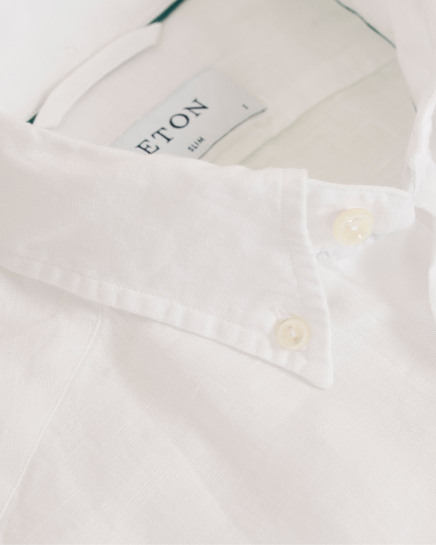 Herre | Skjorter | Eton | Slim Fit Linen Button Down Shirt White